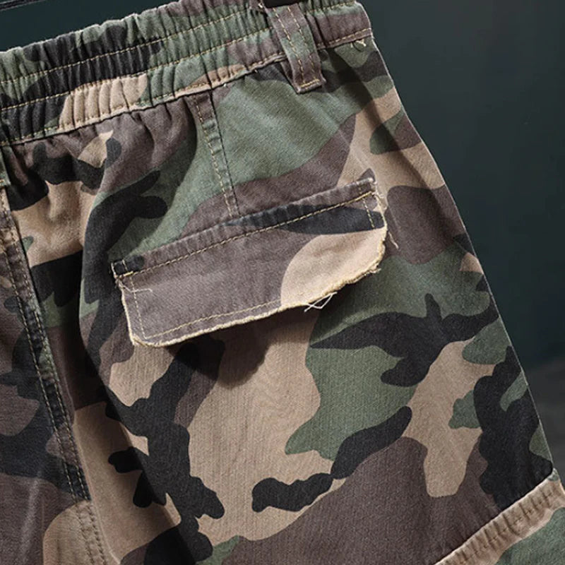 Men’s Studded Camo Cargo Shorts with Utility Pockets