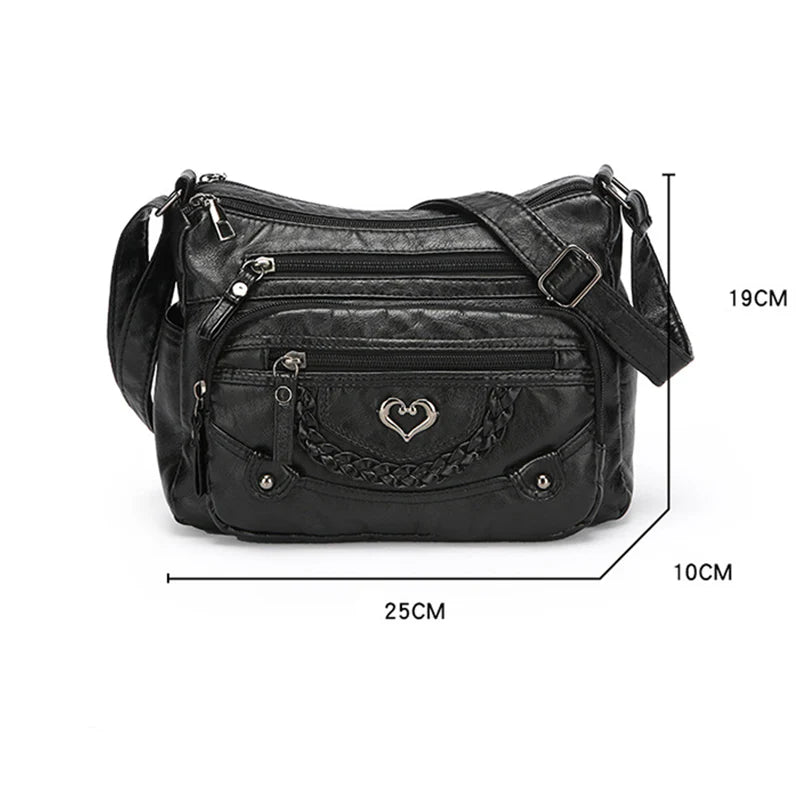 Women's Multi Pocket Leather-Look Crossbody Bag