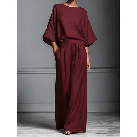 Women’s Relaxed Dolman Top and Wide-Leg Trousers Set