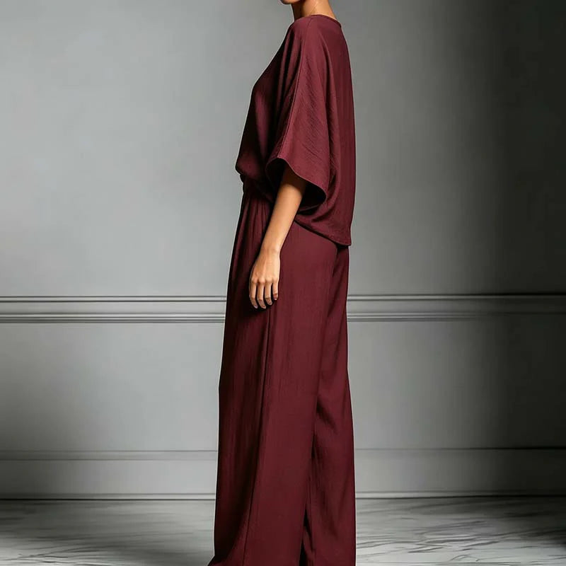 Women’s Relaxed Dolman Top and Wide-Leg Trousers Set
