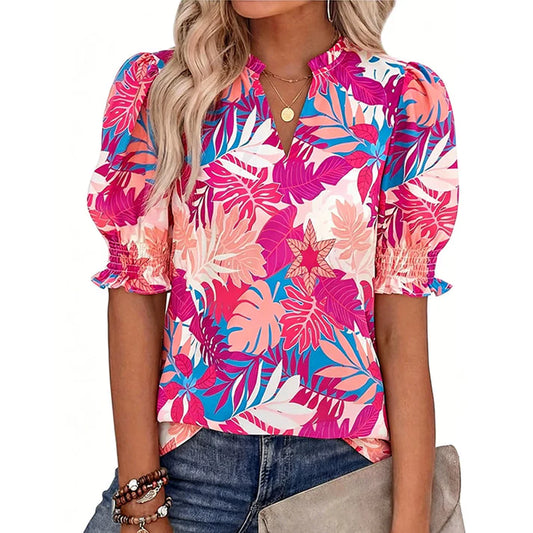 Women's Printed Puff-Sleeve Blouse