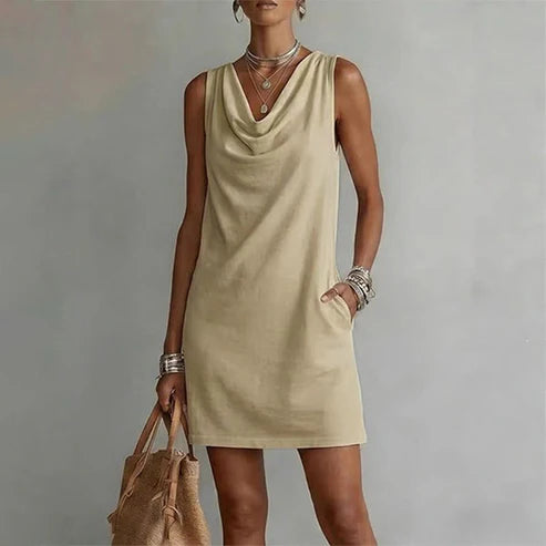 Women's Sleeveless Cowl Neck Dress