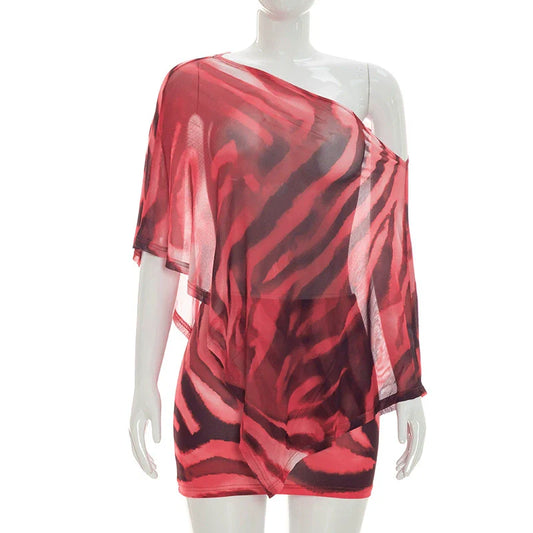 Women’s Asymmetric Shawl Top and Skirt Set