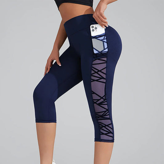 Women's High-Waisted Mesh Panel Capri Leggings