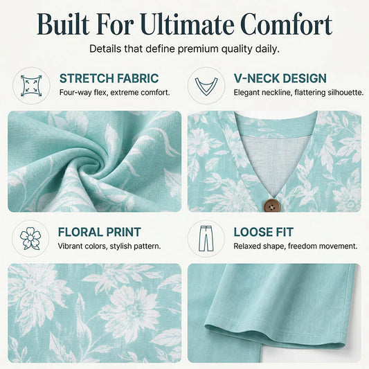 Women's Relaxed V-Neck Two-Piece Set