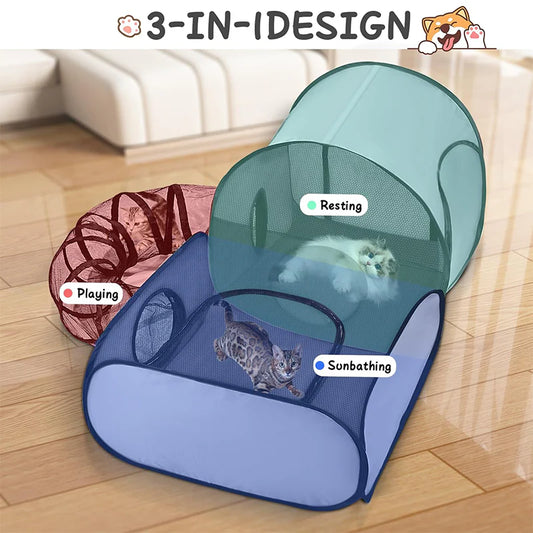 Foldable Pet Playpen with Tunnel
