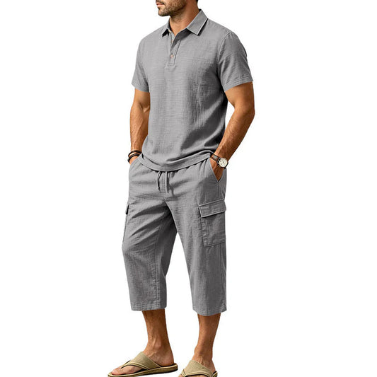 Men’s Textured Polo and Cargo Shorts Set