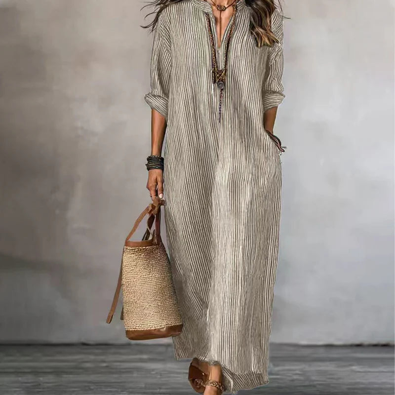 Women's Textured V-Neck Relaxed Maxi Dress