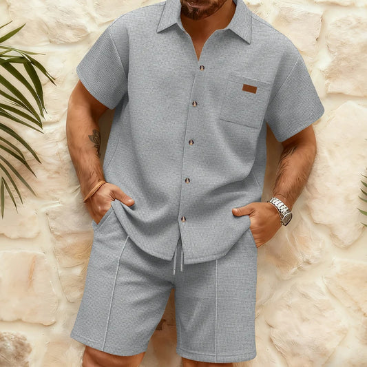 Men’s Waffle-Knit Shirt and Shorts Set