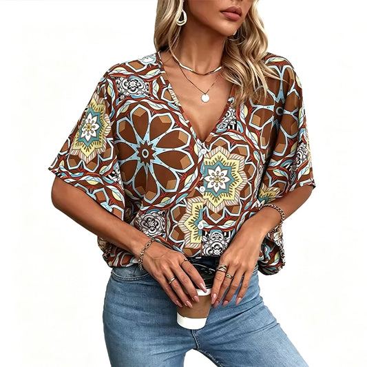 Women’s Bohemian Print Batwing Blouse