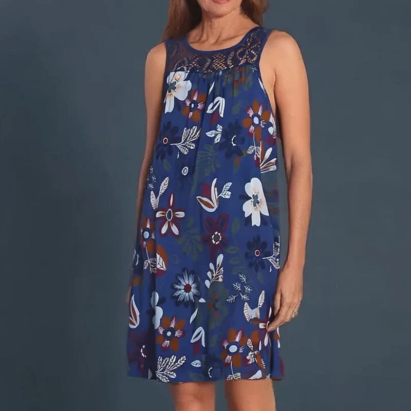 Women’s Floral Crochet-Yoke Sleeveless Dress
