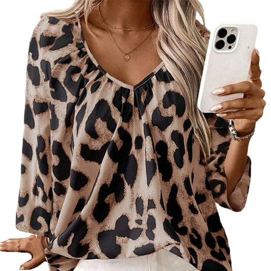 Women’s Leopard Print V-Neck Blouse