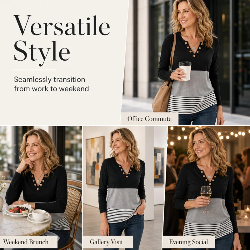 Women’s Printed Long-Sleeve V-Neck Top