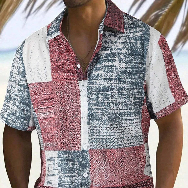 Men’s Contrast Patchwork Short-Sleeve Shirt