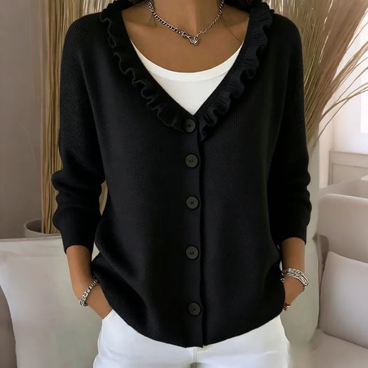 Women's Frill Neck Button Knit Cardigan