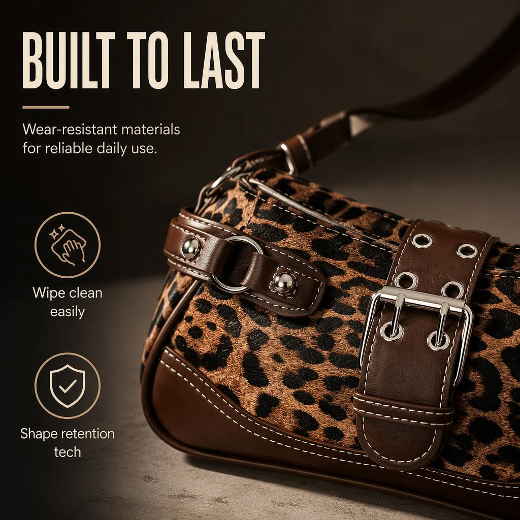 Women's Leopard Print Rivet Shoulder Bag