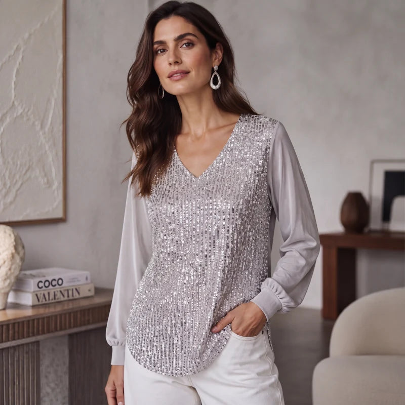 Women's Sparkle V-Neck Evening Top