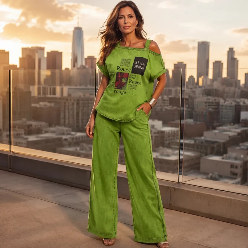 Women's Draped Shoulder Two Piece Set
