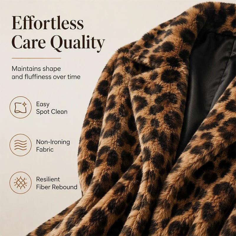 Women's Plush Leopard Print Longline Coat