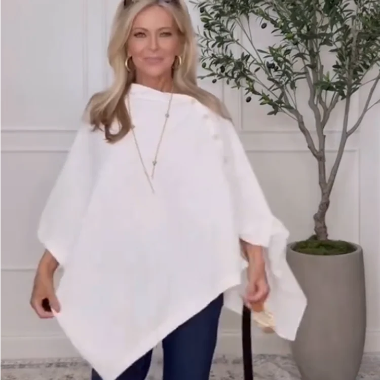 Women's Asymmetric Side Button Poncho