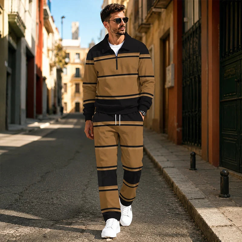 Men's Printed Half Zip Tracksuit Set