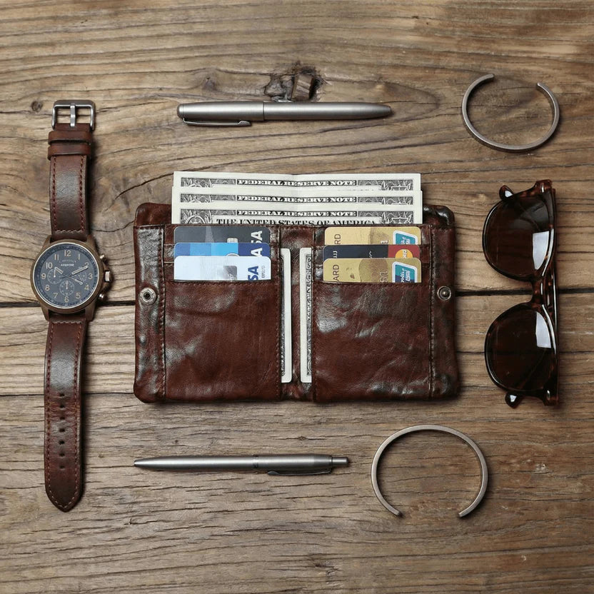 Leather-Look Snap Wallet with Zipper Vault
