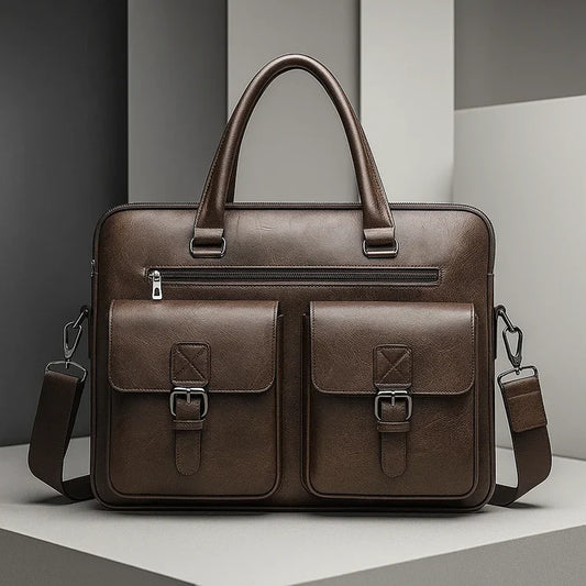 Structured PU Leather-Look A4 Laptop Business Shoulder Bag