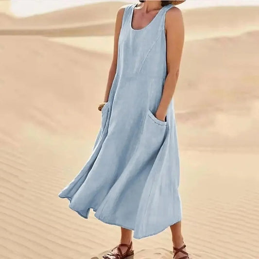 Women’s Round Neck Pocket Maxi Summer Dress