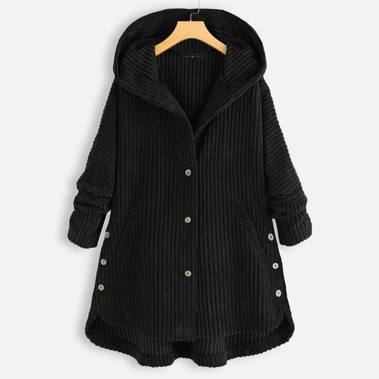 Casual Solid Color Thick Coat with Hood and Button Closure