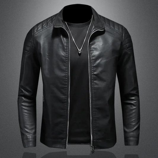 Men’s Classic PU Leather-Look Zip Jacket
