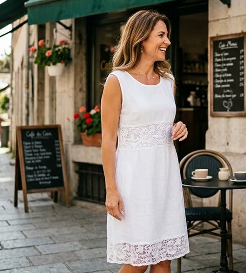 Women’s Sleeveless Lace-Panel Shift Dress