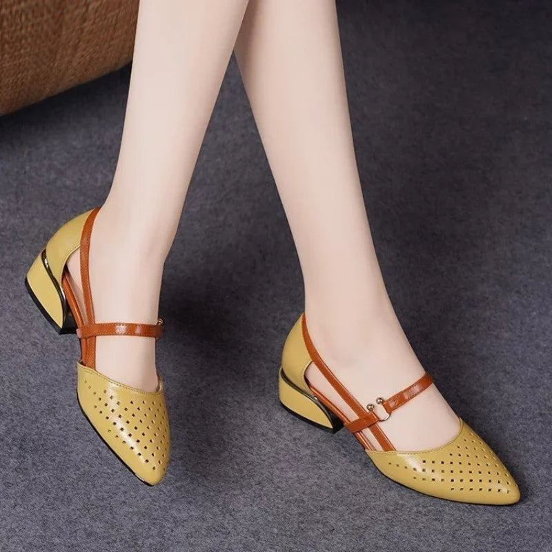 Elegant Leather-Look Hollow Sandals