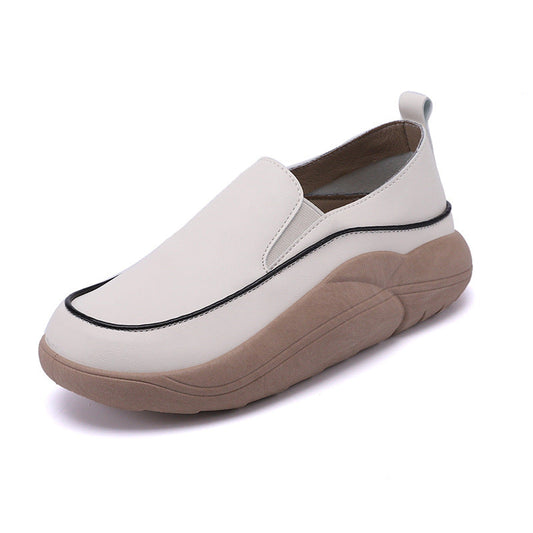 Women's Thick Sole Low-Cut Leather-Look Shoes