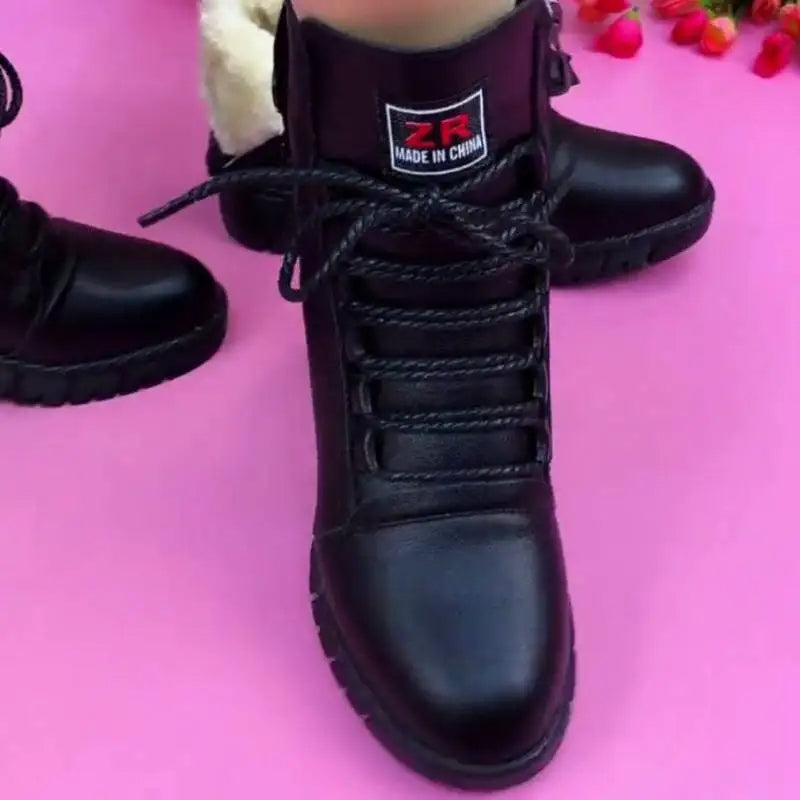 2024 New Cashmere-Like Leather-Look Winter Boots, Reinforced Water-Resistant Cotton