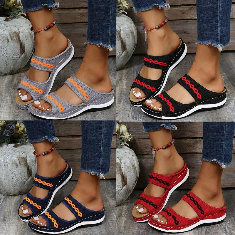 Leather-Look Arch Support Walking Cross Sandals