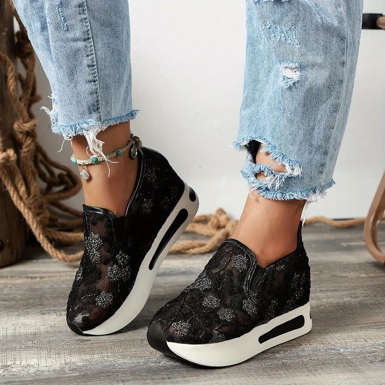 New Women's Floral Lace Platform Sneakers