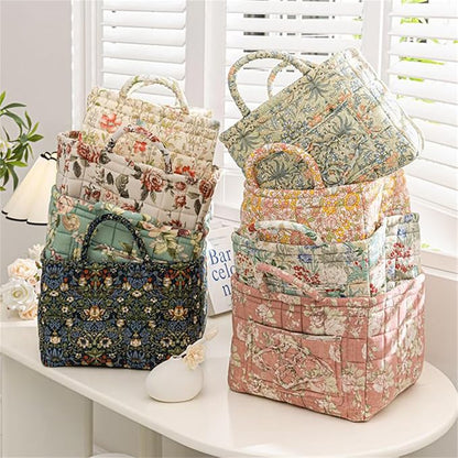 Boho Quilted Fabric Storage Basket Tote