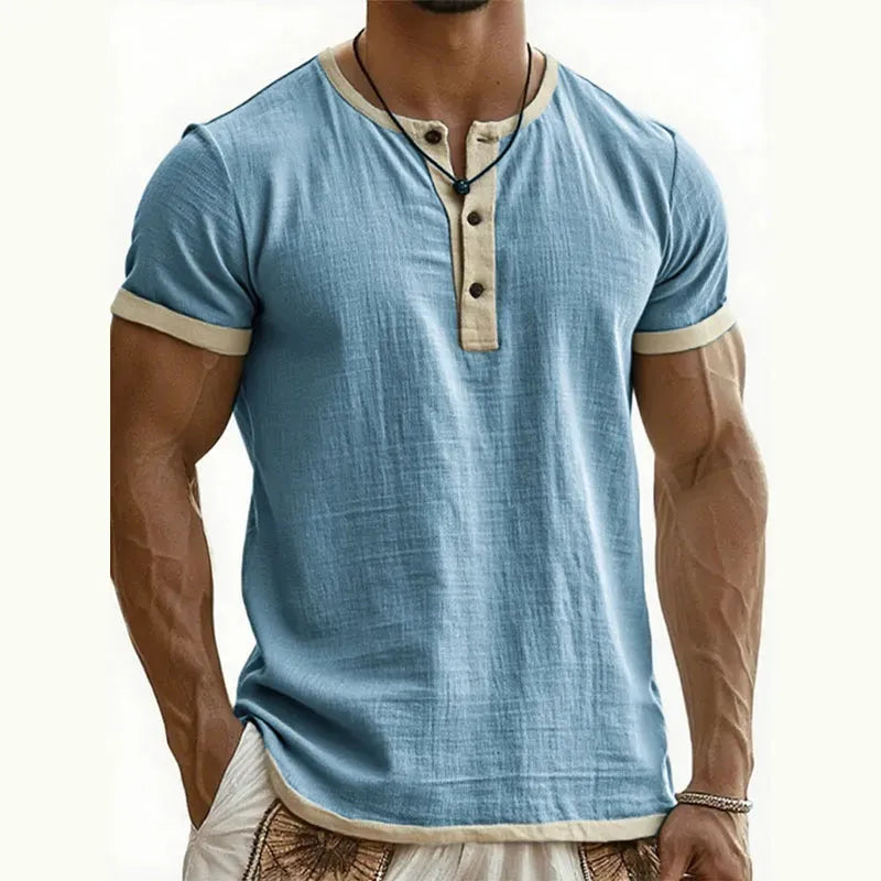 Men’s Contrast-Trim Short-Sleeve Henley Shirt