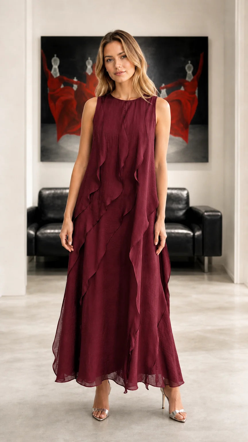 Women's Cascading Ruffle Maxi Dress