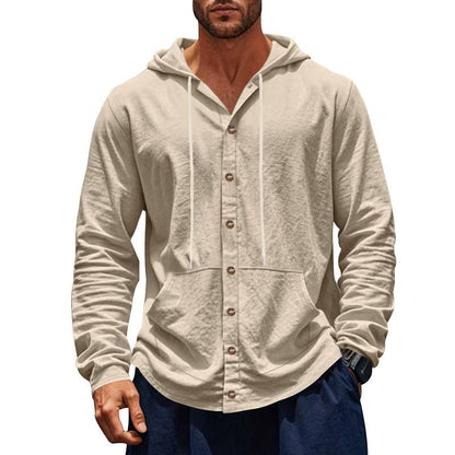 Men’s Casual Button-Up Hoodie Shirt