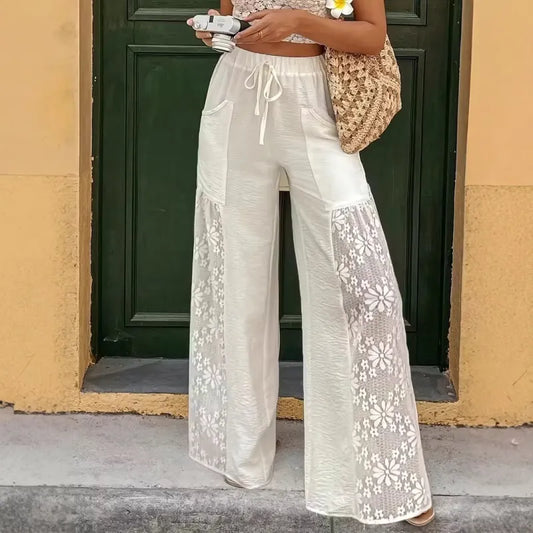Women’s Lace-Panel Wide-Leg Trousers