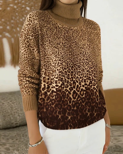 Women’s Leopard Print High-Neck Relaxed Knit Jumper