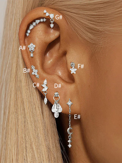 Women’s 925 Sterling Silver Waterproof CZ Stud Earring Set
