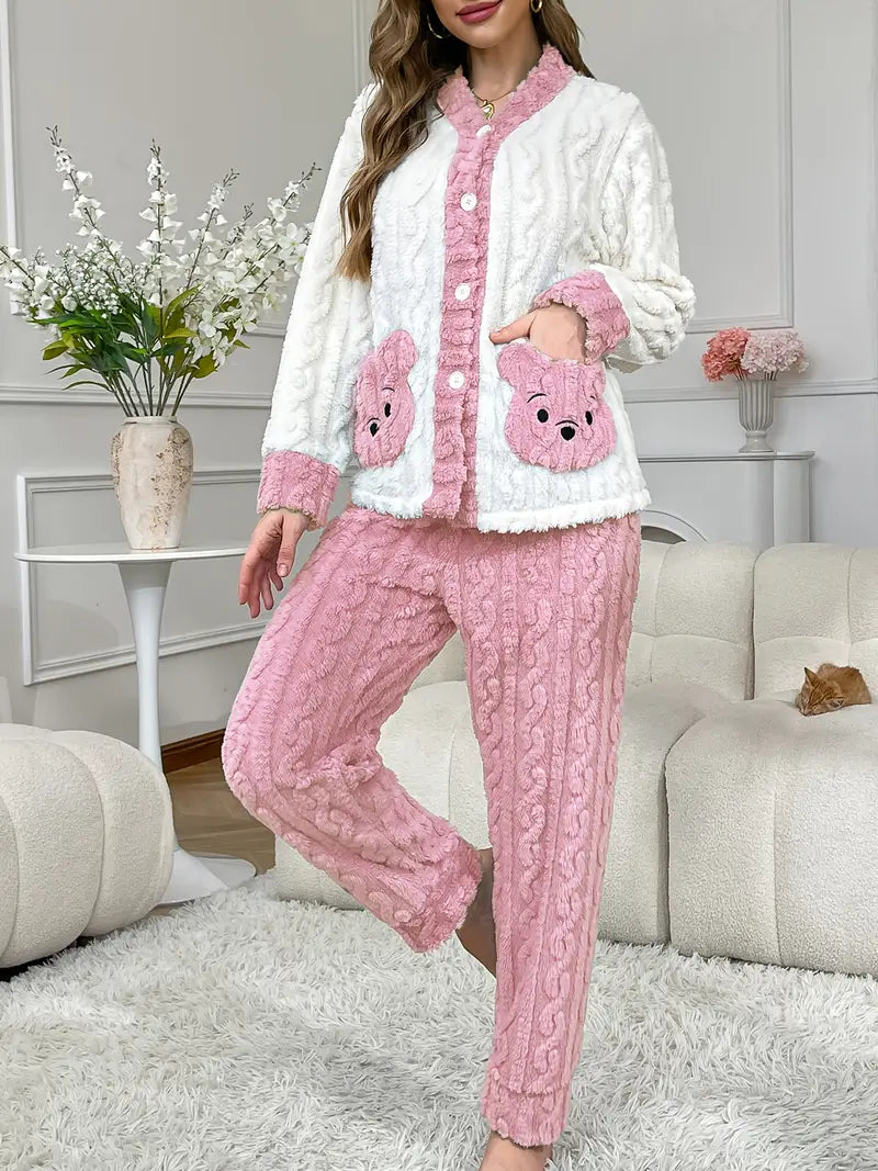 Cozy Bear Embroidered Women’s Long-Sleeve Robe Set