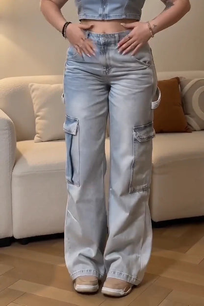 Women’s High-Waisted Loose Cargo Denim Jeans