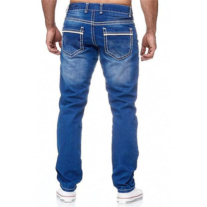 Men’s Stretch Contrast-Stitch Straight-Leg Jeans