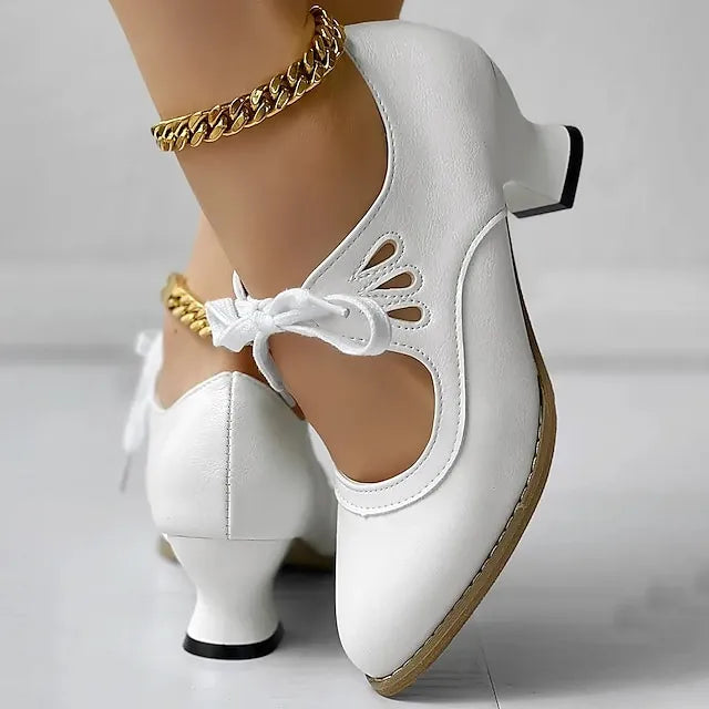 Women's Vintage Lace-Up Leather-Look Heels