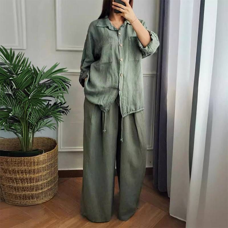 🧥&👖2-piece set with drawstring hem top and wide-leg pants