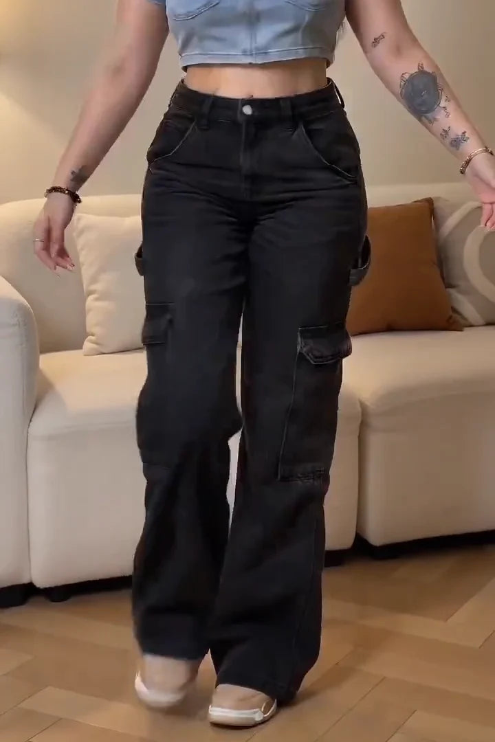 Women’s High-Waisted Loose Cargo Denim Jeans