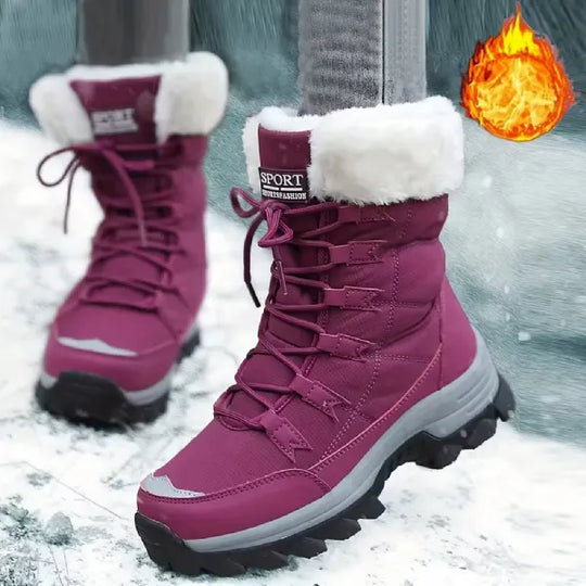 Women’s Waterproof Fleece-Lined Lace-Up Winter Boots with Grip Sole